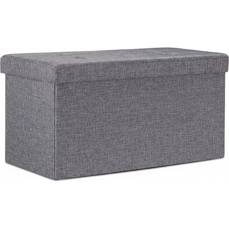 Panca sgabello pouf pieghevole contenitore poggiapiedi 76 cm lino grigio 1300023373