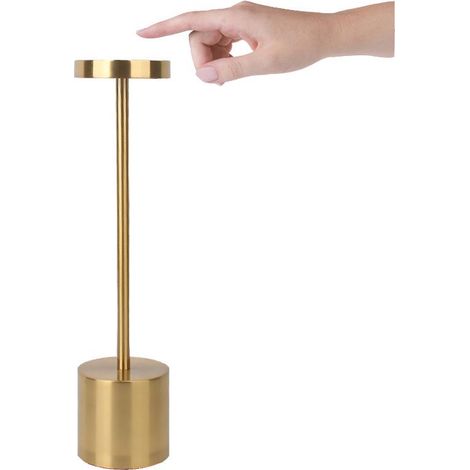 Wiederaufladbare, kabellose Tischleuchte aus goldfarbenem Metall, 3600-mAh-LED, USB-Anschluss, 3 Farbmodi, ideal für Nachttisch, Terrasse, Restaurant und Außenbereich (1/5)