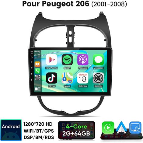 9 pouces Carplay 4 cœurs Autoradio pour Peugeot 206 (2001-2008) 64G JUNSUN (1/5)