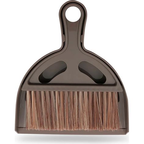 Ensemble mini pelle et balayette - Idéal pour la litière pour chat, la cuisine, les tables et la voiture - Marron