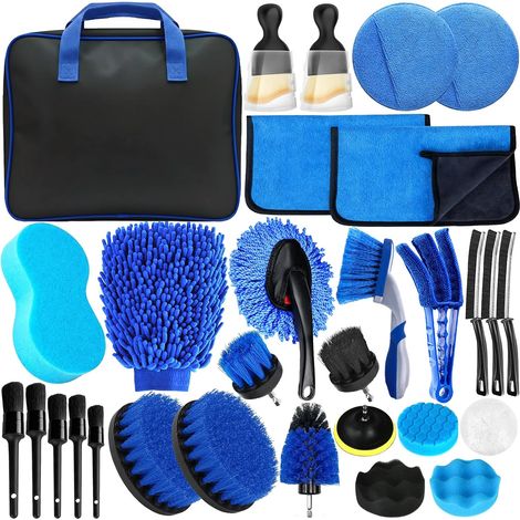 Kit Nettoyage Voiture, 31 Pièces Kit de Brosse Nettoyage Voiture pour L'intérieur et L'extérieur, avec Brosse, Éponges de Polissage et Plus, pour Fentes de Ventilation, Roues, Surfaces (1/5)