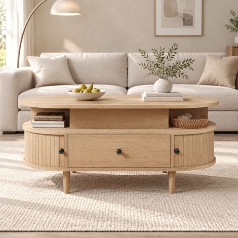 Sideboard 105/50/60,5 cm Natur mit Hubplatte und vielseitigem Stauraum (1/5)