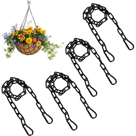 Lot de 4 chaînes en acier inoxydable noir - Chaîne avec mousqueton de 0,5 m - Chaîne de suspension en acier inoxydable - Pour portes de clôture, portes de jardin et cages d'animaux (1/5)