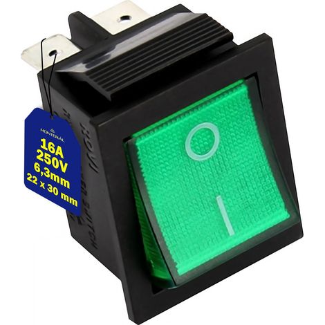 Interrupteur Bipolaire - 1 Pièce - Plastique Noir et Vert - Voyant Lumineux Intégré - Pour Panneau de Contrôle Électrique - 22x30mm (1/5)