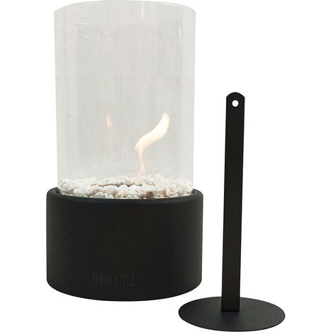 Camino a Bioetanolo da Tavolo Ø16x27 cm CALIDRIA per Interni ed Esterni in Vetro e Acciaio Nero Satinato