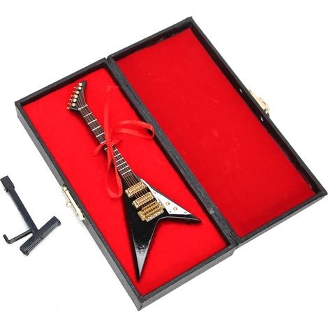 Electric Guitar Model Black Mini Musical Instruments Collection Gift Ornaments 14cm (1/5)