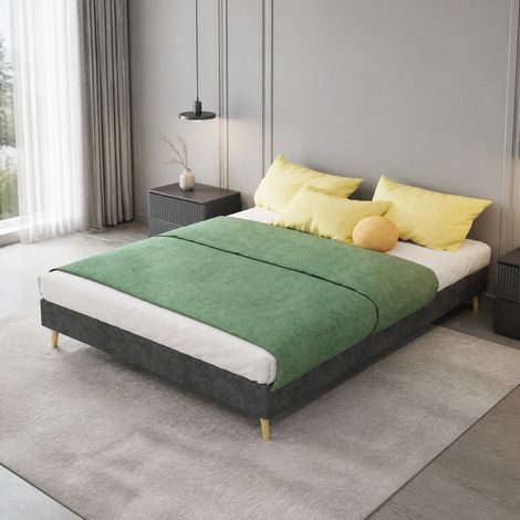 Letto matrimoniale 140x200 cm in velluto grigio salvaspazio, senza materasso FloraGrace (1/5)