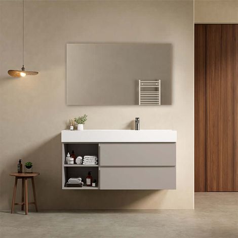 Mobile bagno sospeso 120 cm Grigio Cenere Lavabo a Destra in Resina Specchio Quadro - Fiji Paint Plus (1/4)
