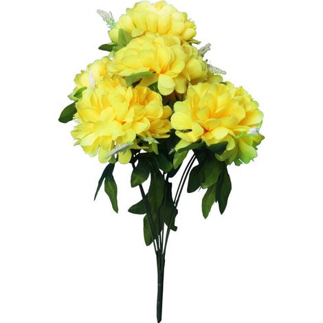 Bouquet artificiale di crisantemi gialli con gypsophila - Decorazione per cimitero, altezza 54 cm (1/2)