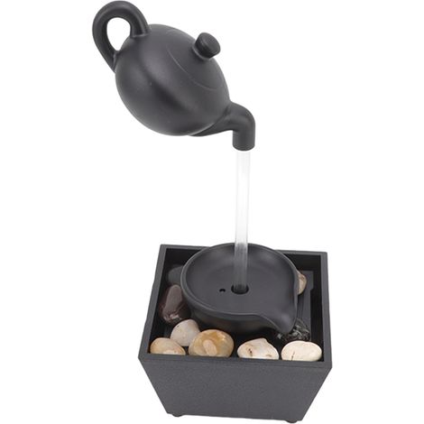 Schwimmender Teekannenbrunnen, Tischdekoration mit LED-Beleuchtung und Steinen, Betrieb über USB und 5V-Batterie, Wasserfall-Design (1/5)