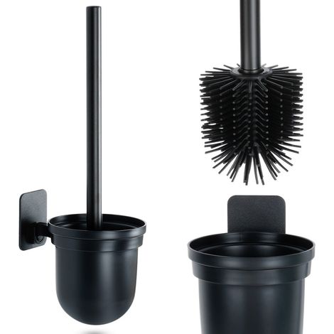 Scopino per wc in silicone con supporto montaggio a parete nero 35 cm