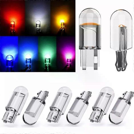 ZMLEVELot de 10 ampoules LED W5W T10 COB en verre blanc 6000K pour voiture, éclairage de plaque d'immatriculation, plafonnier, feux de jour (DRL), 12 V (1/5)