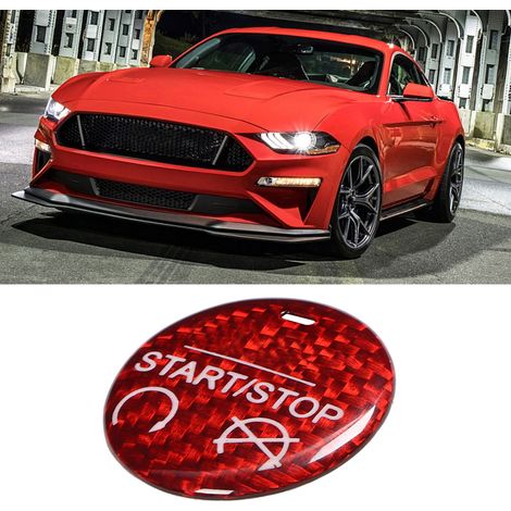 Rote Carbonfaser-Motorstart-Stopp-Knopfabdeckung, Zierleiste, passend für Ford Mustang GT 15-19 (1/5)