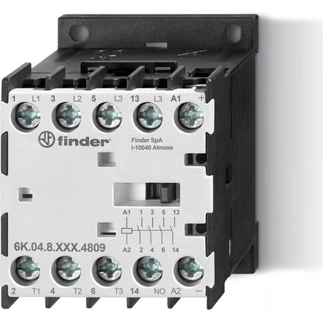 Mini contacteur 230V AC 3NO 9A 400V AC3 4kW AC3 + 1NO 2A 400V AC15 FINDER 6K0482304809PAS