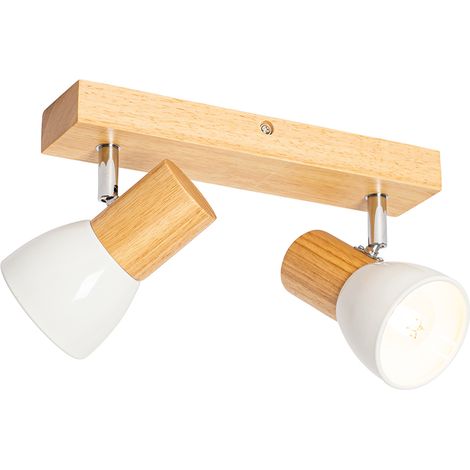 Deckenstrahler Holz und Weiß 2-flammig verstellbar - Thorin