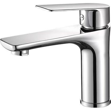 Robinet mitigeur pour lavabo de salle de bain, eau chaude et froide réglables, finition chromée et acier inoxydable. (1/4)