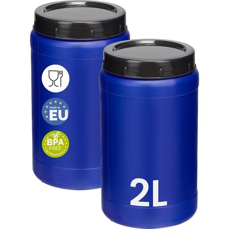 Garronda Lot de 2 bidons alimentaires 2 L en HDPE sans BPA, à large ouverture avec couvercle, pour le stockage de l'eau et des aliments, bleu GD-0136 (1/5)