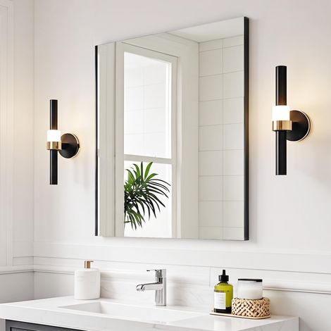 Miroir de salle de bain, rectangulaire, 60 x 80 cm, anti-buée, avec nano-revêtement et fixation magnétique, miroir de salle de bain sans cadre inoxydable pour salle de bain, toilettes (1/5)