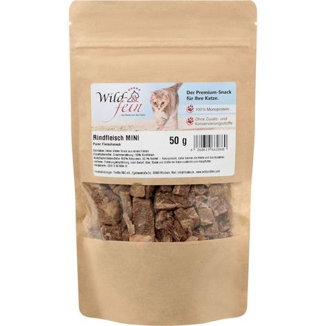 Wild & Fein Rindfleisch Minis gefriergetrocknet 50 g - purer Fleischsnack für Katzen