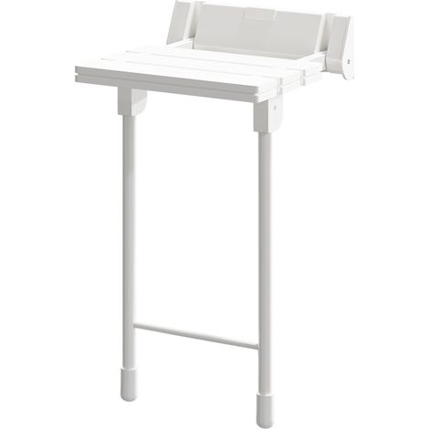 White Resin Wall Mounted Folding Shower Seat with Legs (1/5)