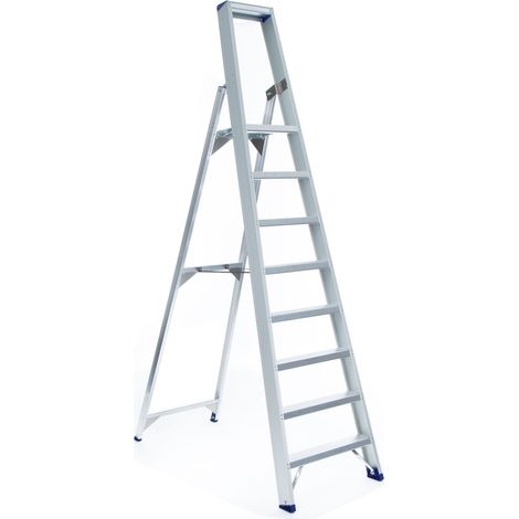 ASC Eurostairs Stufenstehleiter einseitig eloxiert mit Plattform 8 Stufen
