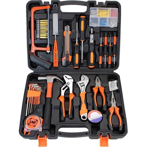 Coffret à outils manuel, Kit de réparation domestique avec boîte de rangement en métal, 5 pièces