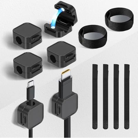 Selbstklebende Kabelclips, 10 Stück Magnetische Kabelclips, 10 Stück Klett-Kabelbinder Kabelorganizer Kabelmanagement Ladekabelhalter Ideal für Büro, Auto und Zuhause