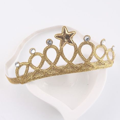 DigitalLAB-Bandeau pour bébé, bandeau couronne de princesse, lot de 1 bandeau couronne. Accessoires pour cheveux de bébé pour une fête d'anniversaire de fille. Coton doux, élastique, élégant, doré. (1/3)