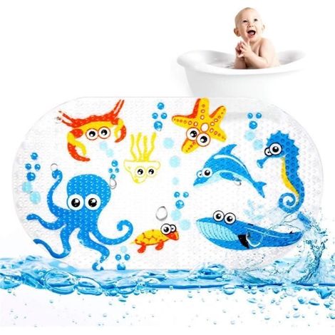 (Bleu)Tapis de Bain de Bande dessinée,Tapis de Baignoire Bébé,Tapis de Baignoire antidérapant avec Ventouse Tapis de Douche -70x40cm (1/4)