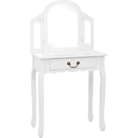 Maison Exclusive - Tavolo da Trucco e Sgabello Bianco 65x36x128 cm Paulownia e MDF
