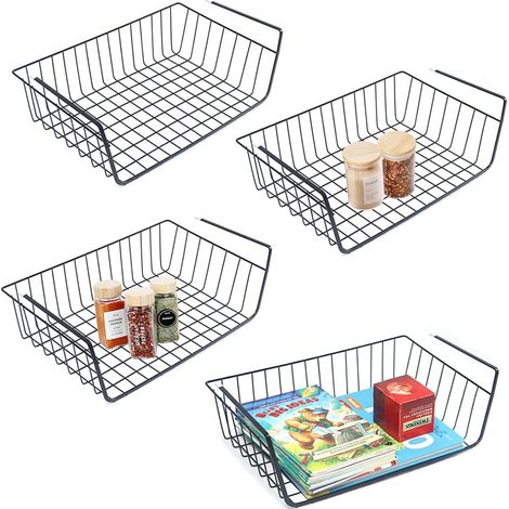 Set mit 4 abnehmbaren Draht-Aufbewahrungskörben zum Aufhängen unter einem Regal, geeignet für Küchen, Schränke, Regale, Kleiderschränke, Badezimmer und Büros (schwarz) (1/5)