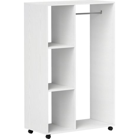 Desserte mobile avec penderie et 3 étagères 80x40x128 cm blanche sur roulettes (1/5)
