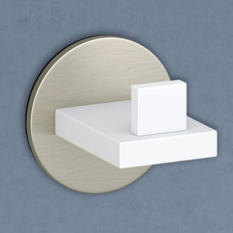 doporro Set 3 Ganci Appendiabiti da Parete in Acciaio Inox, Autoadesivi per Bagno, Camera da Letto e Cucina, Porta Asciugamani e Giacche, Finitura Bianca/Nichel Spazzolato, Stalo-08 (1/4)