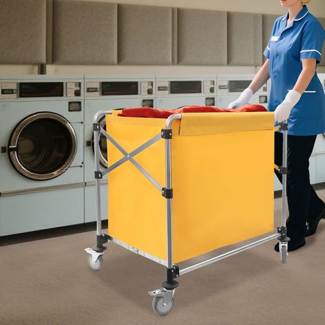 Panier à linge pliable en acier inoxydable avec roulettes - 90 x 60 x 88 cm - Charge maximale : 100 kg - Cadre en forme de X - chariot à linge Pour la maison, l'hôtel, la blanchisserie (jaune) (1/5)