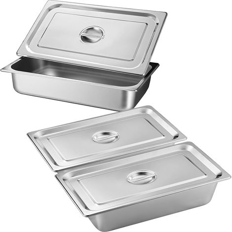 Lot de 3 plats à panure en acier inoxydable avec couvercle - Pour côtelettes - Récipient en acier inoxydable - 32,5 x 17,5 x 6,5 cm (1/5)