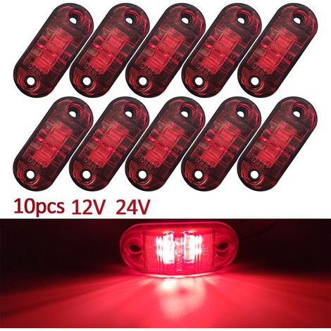 Lot de 10 feux de position latéraux, 12/24V - clignotants latéraux universels à LED rouges, adaptés aux camions et remorques. (1/3)
