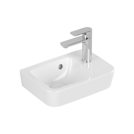 Villeroy & Boch – Lave-mains compact 360x250 mm – Avec trop-plein et 1 trou de robinetterie – Céramique blanche pour fixation murale