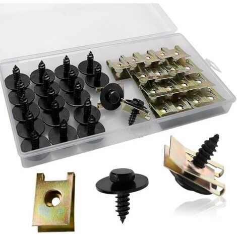 Pair 40 Pièces Clip à Vis et Écrou de Kit, Écrous de Fixation pour Garde-Boue de Voiture, Type U Sous Support de Passage Roue Kit, pour Voiture Panneau de Porte Intérieur (1/5)