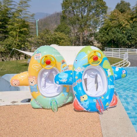 Baby-Poolmatratze mit Sicherheitssitz, Lenkrad, aufblasbarem, flugzeugförmigem Schwimmring für Kinder, Schwimmhilfe für den Pool, kleiner Dinosaurier (1/5)
