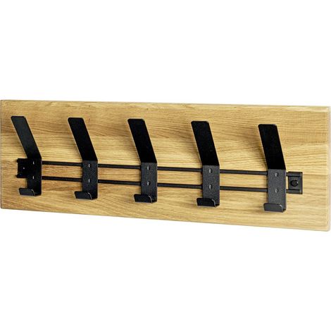 Garderobe murale, Patère murale en bois massif coloris chêne et métal noir -longueur 60 x profondeur 10 x hauteur 20 cm (1/5)