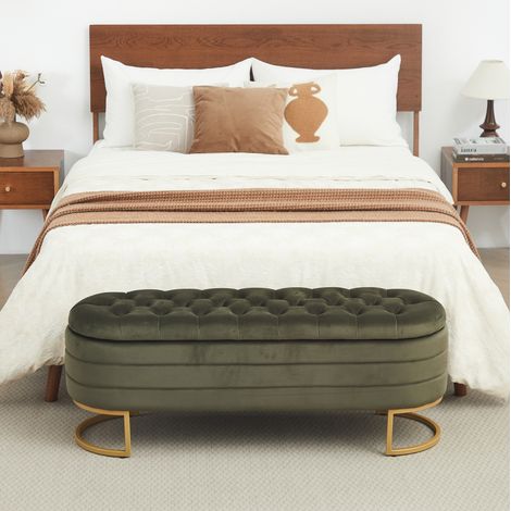Sitzbank 121 × 41 × 31 cm aus grünem Samt mit Stauraum und goldfarbenen Beinen (1/5)