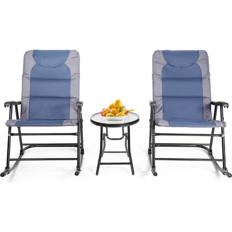 Set di 3 mobili pieghevoli da esterno per cortile spiaggia piscina, Sedie con tavolino da caffè in vetro Blu (1/4)