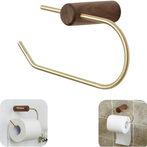 Étagère porte-papier toilette en métal - range-serviettes et boules de bain rotatif à rainure, brun, 20 x 9 cm (1/5)