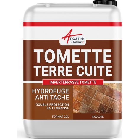 Arcane Industries – Imperméabilisant hydrofuge pour tomettes et terres cuites – 20 L pour 100 m² – Protection anti-taches et gel – Prêt à l'emploi