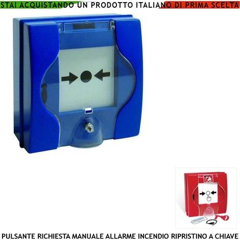 PULSANTE MANUALE DI ATTIVAZIONE BLU RICHIESTA INTERVENTO INCENDIO RIPRISTINO A CHIAVE SBLOCCA PORTE REI EN 54-11 CPD