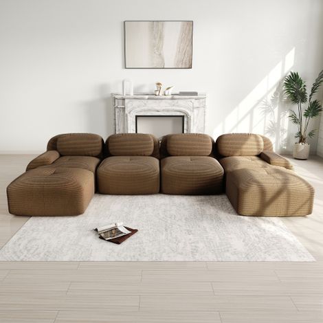 Sofá modular en forma de U, no requiere montaje, sofá sin estructura, tejido de pana transpirable, acolchado de alta elasticidad 32D, reposabrazos extra anchos, apto para mascotas y ergonómico para sa (1/5)