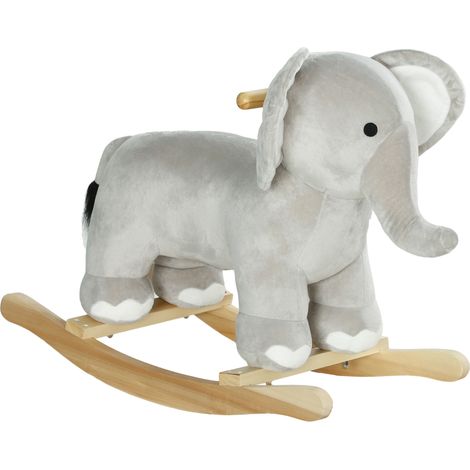 Cheval à bascule éléphant pour enfants de 2 à 4 ans, avec sons et housse douce, gris (1/5)