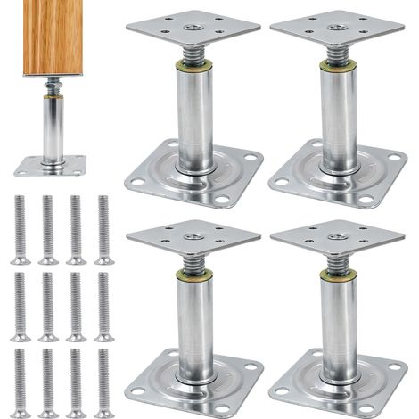 Lot de 4 supports de poteau réglables en hauteur, galvanisés, 100 à 130 mm, pied de support, pied de sol, support de poteau réglable avec vis pour béton, pour terrasses, clôtures, tonnelles de jardin (1/5)