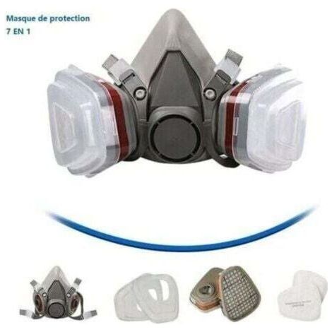 Masque de protection 7 en 1, masque de peintre réutilisable avec filtre anti-poussière, masque à gaz avec filtre aérosol, pour la peinture, les travaux manuels, la manipulation de produits chimiques e