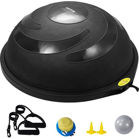 VEVOR Demi-ballon deexercice, capacite de 680 kg, ballon deequilibre de 660 mm, balle de stabilite de yoga avec bandes de resistance et pompe a pied, pour entrainement complet du corps domicile, noir